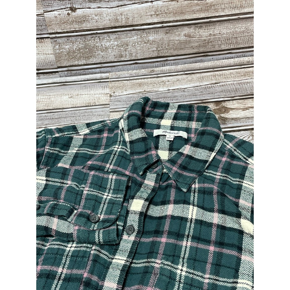 Madewell Womens Flannel Shirt Green Pink Size Medium